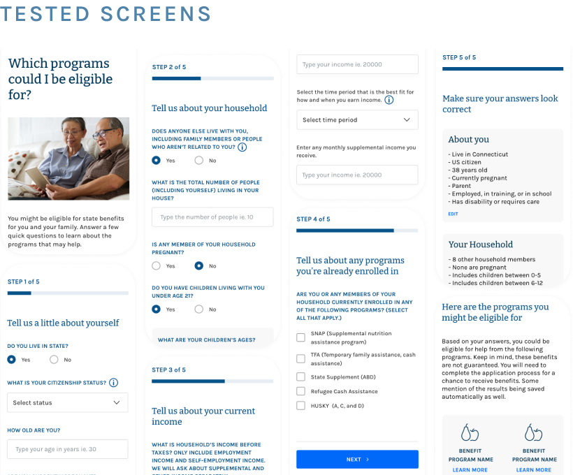 user testing — screen mockups